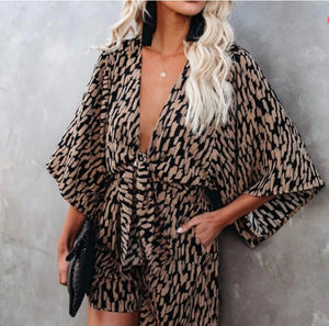 Printed Black and Taupe Romper