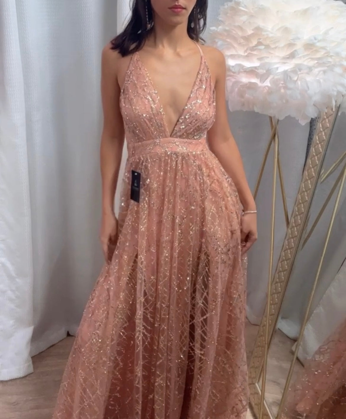 Rose Gold Sequins Long Formal Dress