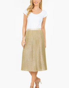 Gold Pleated Midi Skirt