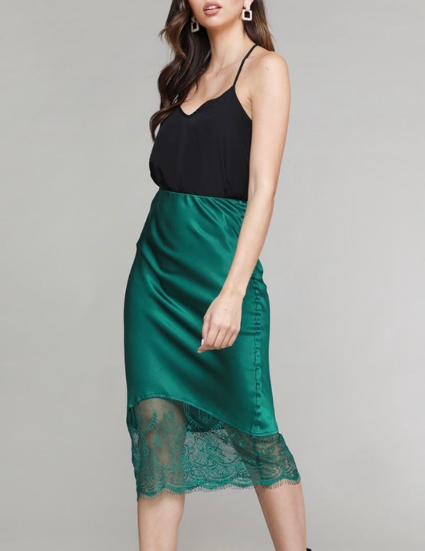 Emerald Green Satin Lace Skirt