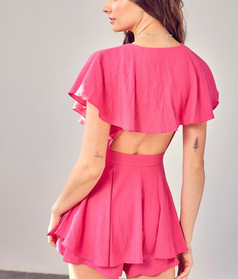 Ruffled Sleeve Fuchsia Romper