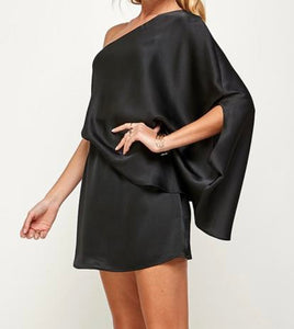 Black Satin One Shoulder Dress