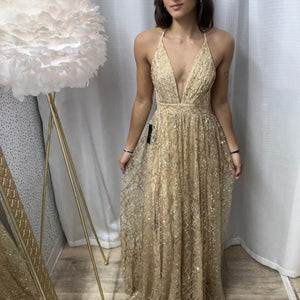 Gold Sequined Long Formal Dress