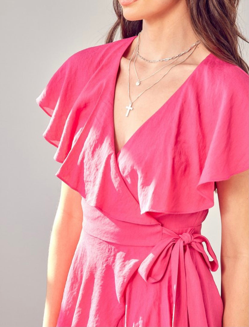 Ruffled Sleeve Fuchsia Romper