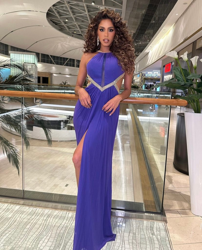 Purple Cutouts Backless Long Dress