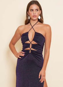 Purple Glittery Cutout Long Dress