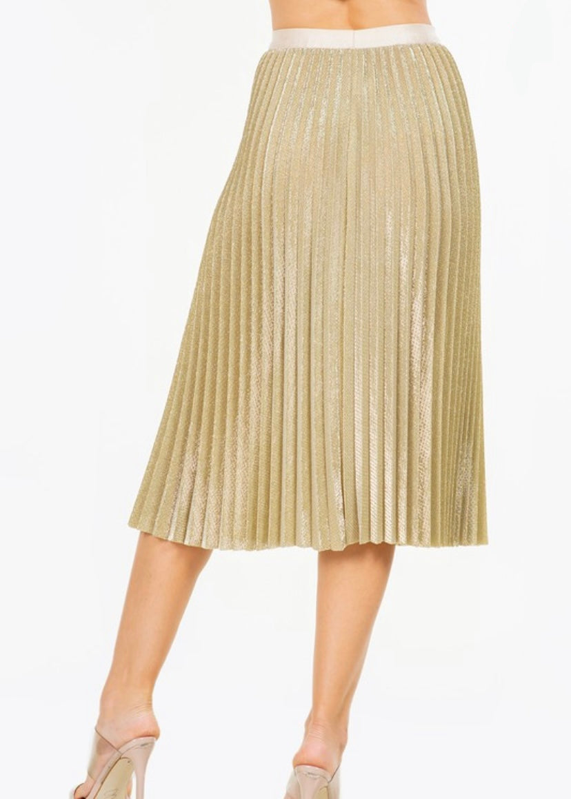 Gold Pleated Midi Skirt