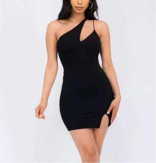 Black One Shoulder Slit Bodycon