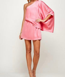 Pink Satin One Shoulder Dress