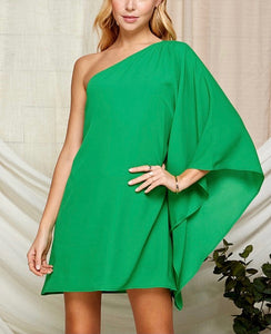 Green One Shoulder Tunic Dress