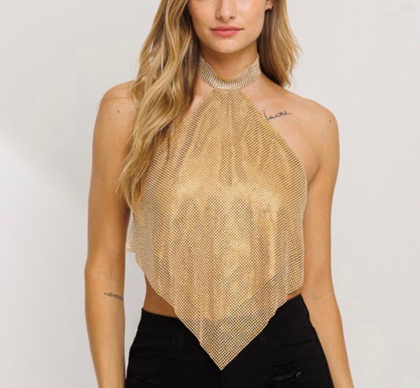 Golden Halter High Neck Top