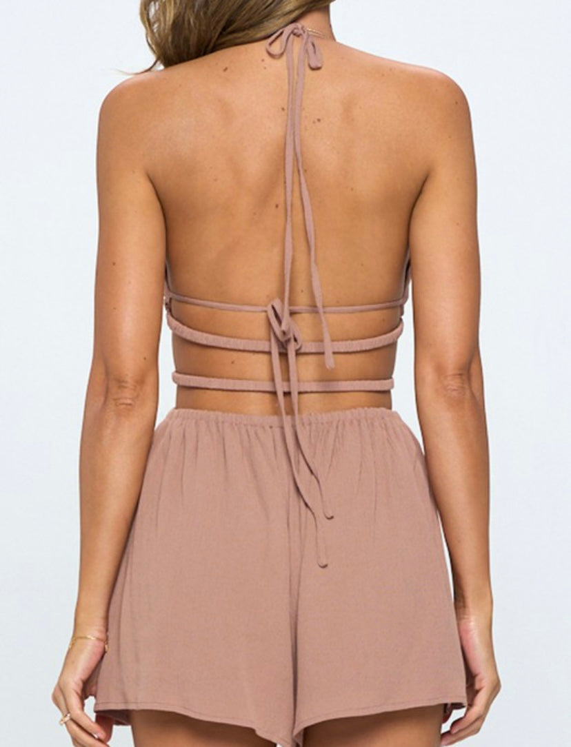 Mocha Halter Cutout Romper