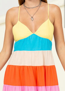 Color Block Tiered Maxi Dress