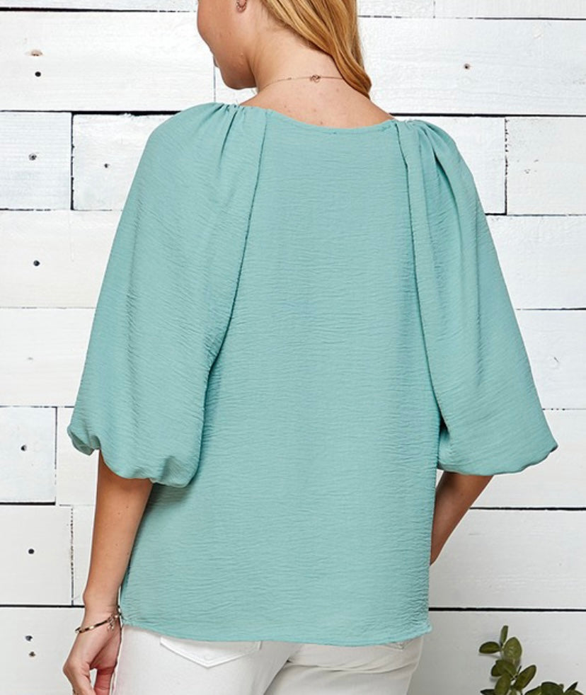 Sea Green Puff Sleeve Blouse