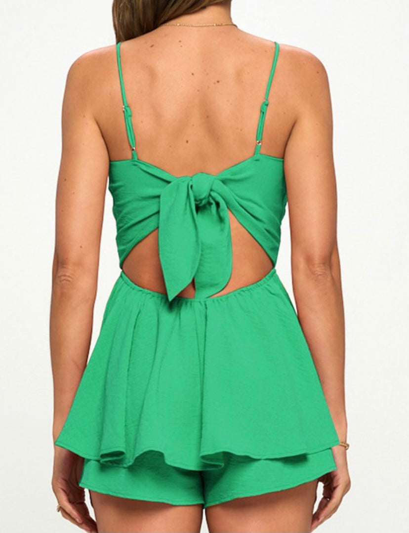 Floaty Kelly Green Spaghetti Strap Romper