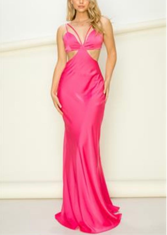 Fuchsia Cutout Satin Long Dress