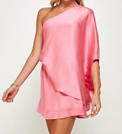 Pink Satin One Shoulder Dress