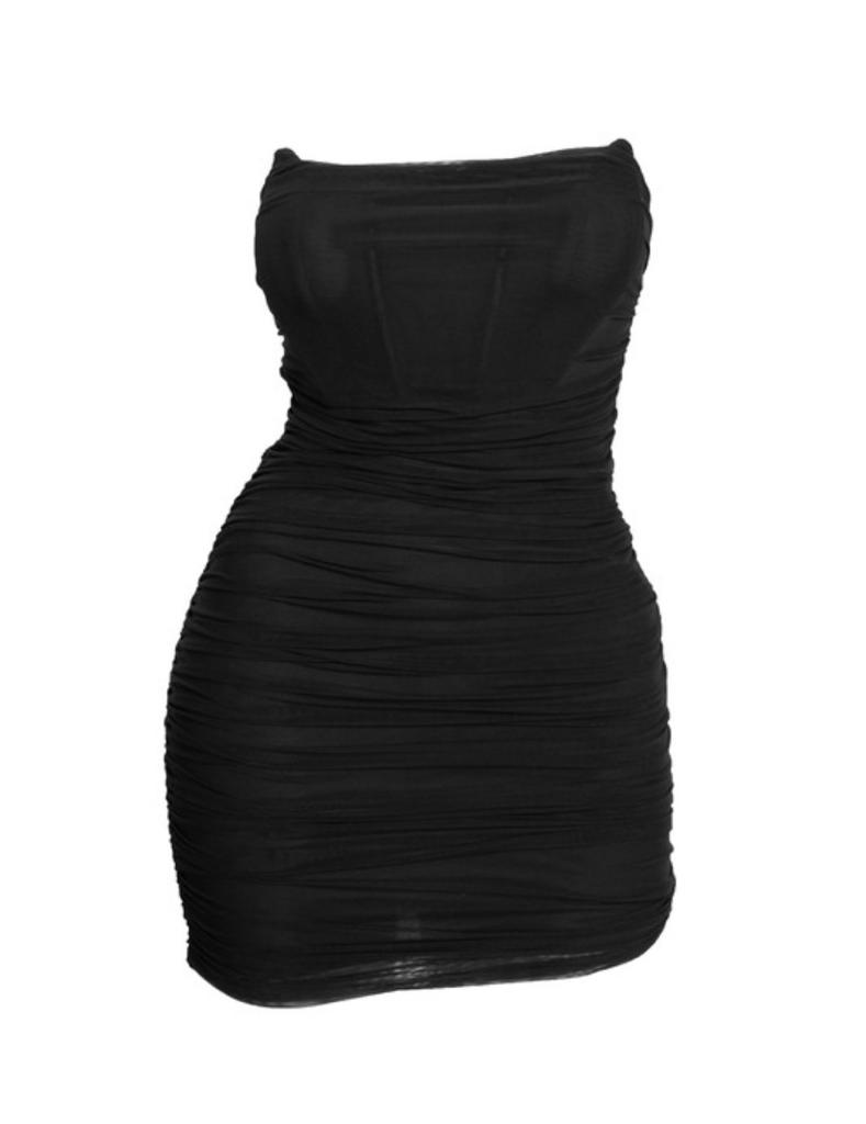 Black Corset Strapless Mesh Dress