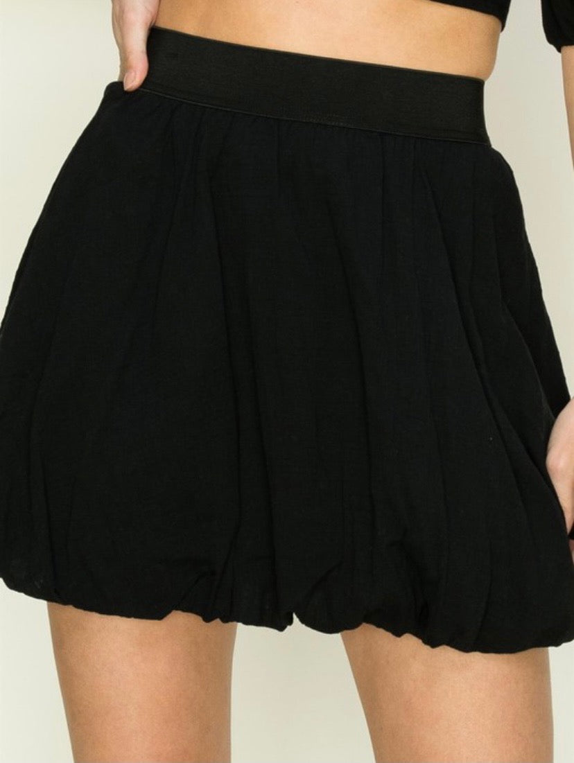 Black High Waisted Bubble Mini Skirt