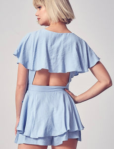 Ruffled Sleeve Baby Blue Romper