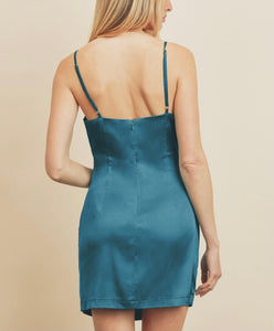 Teal Blue Asymmetric Mini Dress