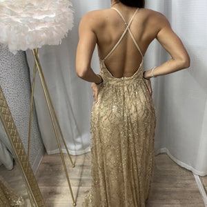 Gold Sequined Long Formal Dress