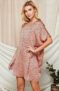 Satin Pink Print Tunic Dress