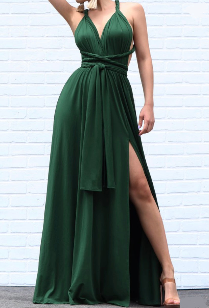 Hunter Green Long Formal Multiway Dress