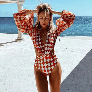 Diamond Print Cutout Swimsuit