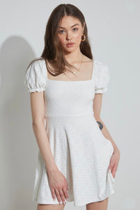 White Eyelet Puff Sleeve Dress