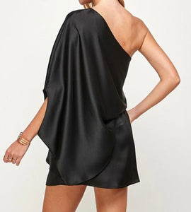 Black Satin One Shoulder Dress