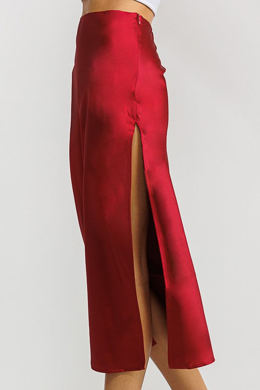 Burgundy Satin Bias Cut Midaxi Skirt | New Look