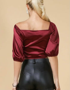 Satin Burgundy Crop Top