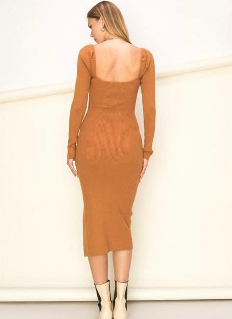 Camel Ribbed Knit Dress