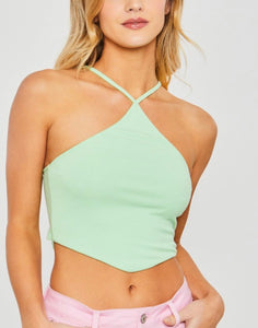 Light Green Ribbed Halter Crop Top