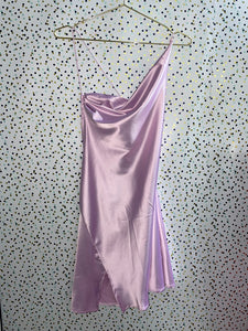 Satin Pink Asymmetric Cowl Neck Dress