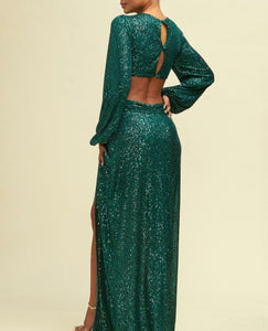 Emerald Sequined Long Sleeve Dress