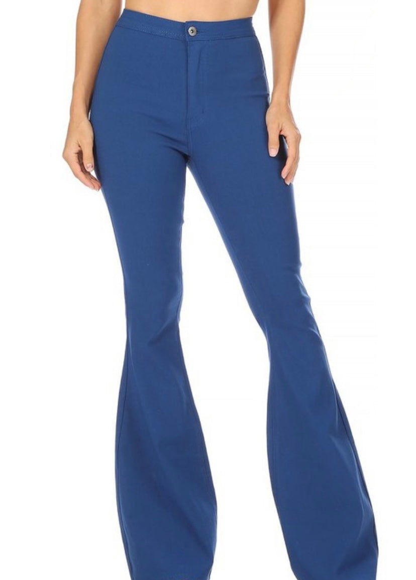 Blue High-Waisted Flare Pants