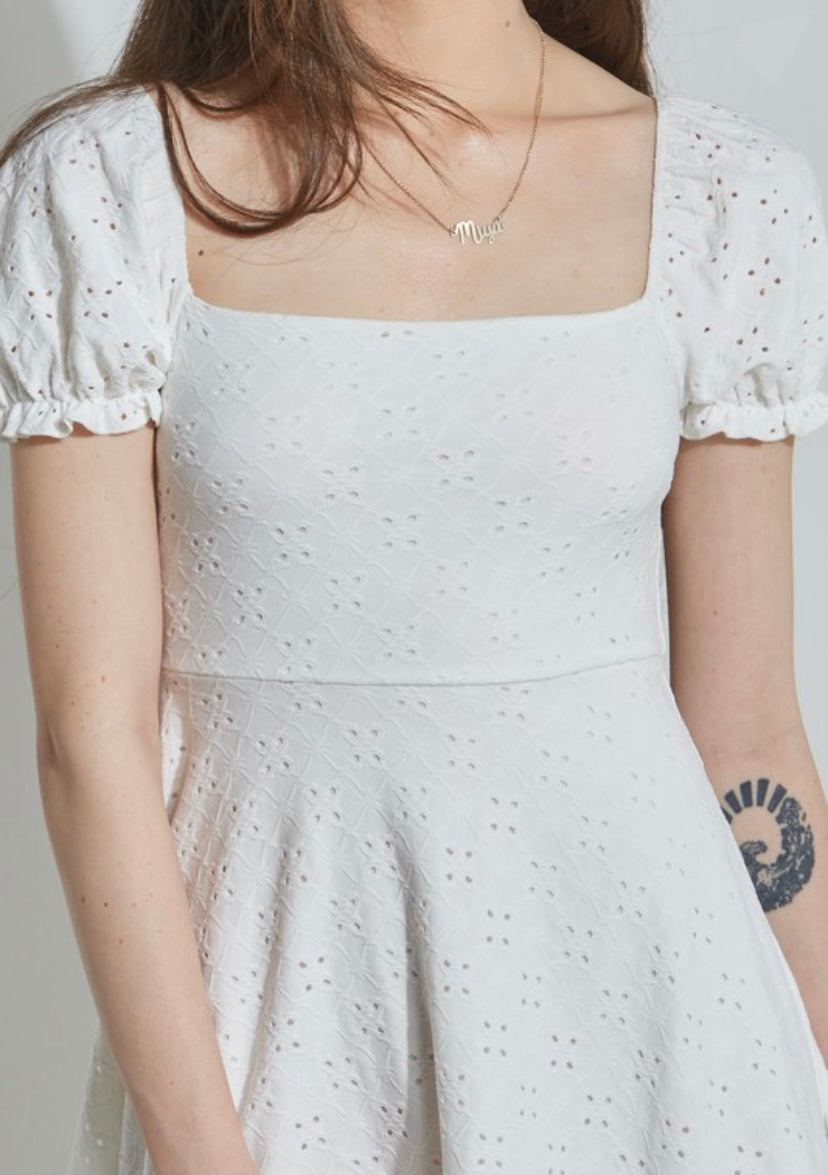 White Eyelet Puff Sleeve Dress