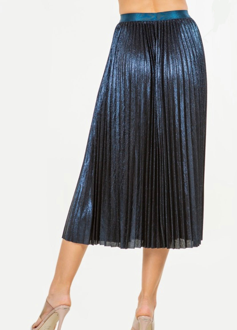 Blue Pleated Midi Skirt