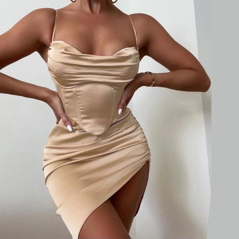 Satin Champagne Mini Dress MODALIER Satin Champagne Mini Dress MODALIER
