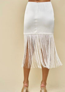 Satin White Fringes Skirt