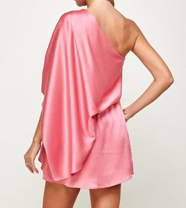 Pink Satin One Shoulder Dress