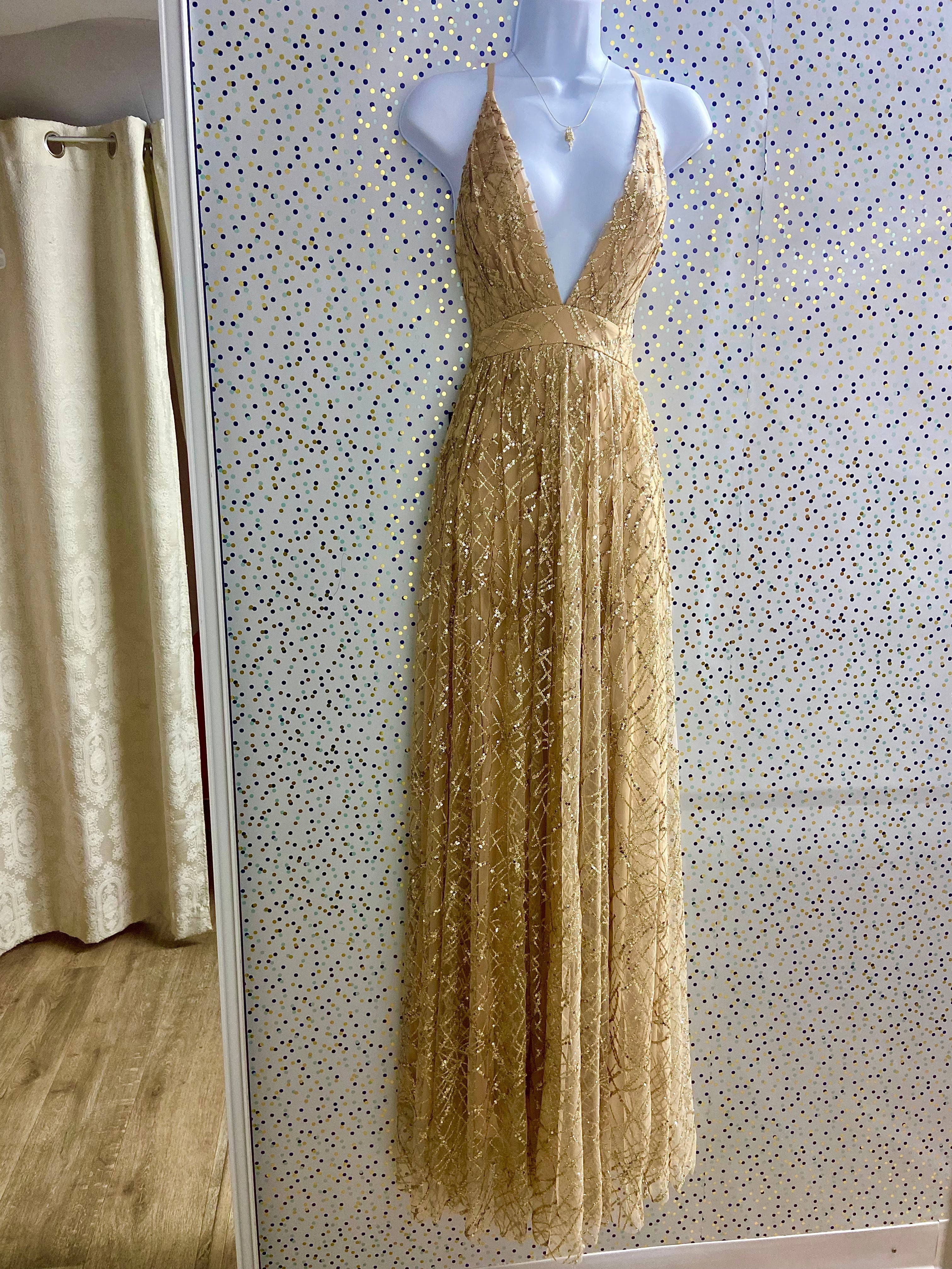 Gold Sequined Long Formal Dress