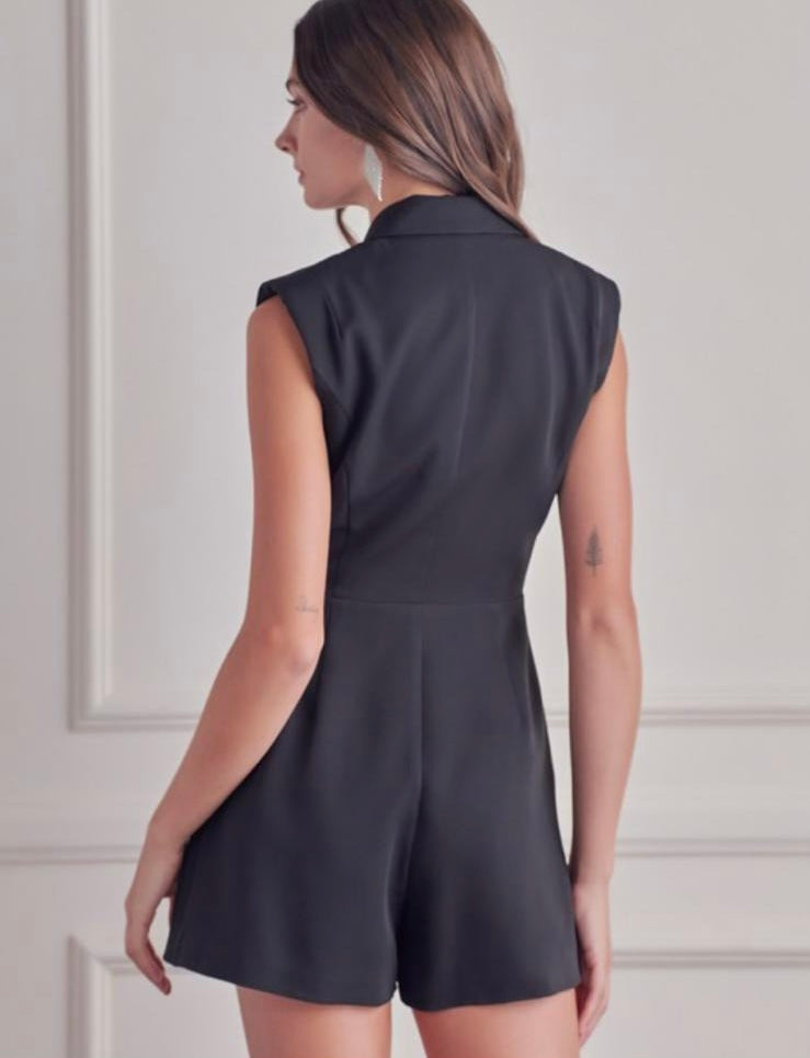 Black Sleeveless Blazer Romper