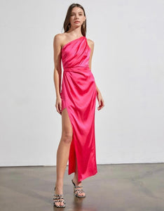 Pink One Shoulder Satin Dress