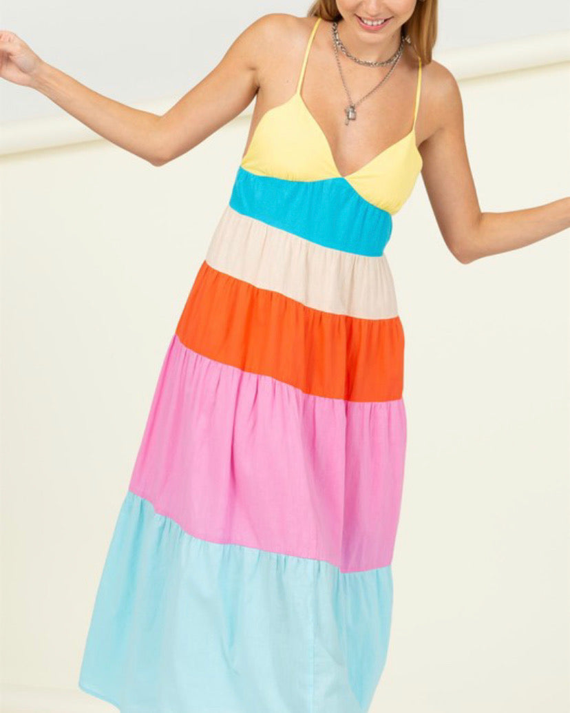 Color Block Tiered Maxi Dress