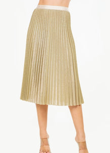 Gold Pleated Midi Skirt