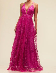 Fuchsia Sequined Long Dress