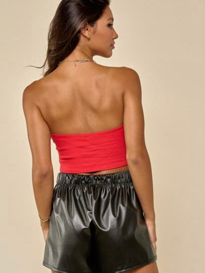 Red Strapless Sweetheart Neck Crop Top